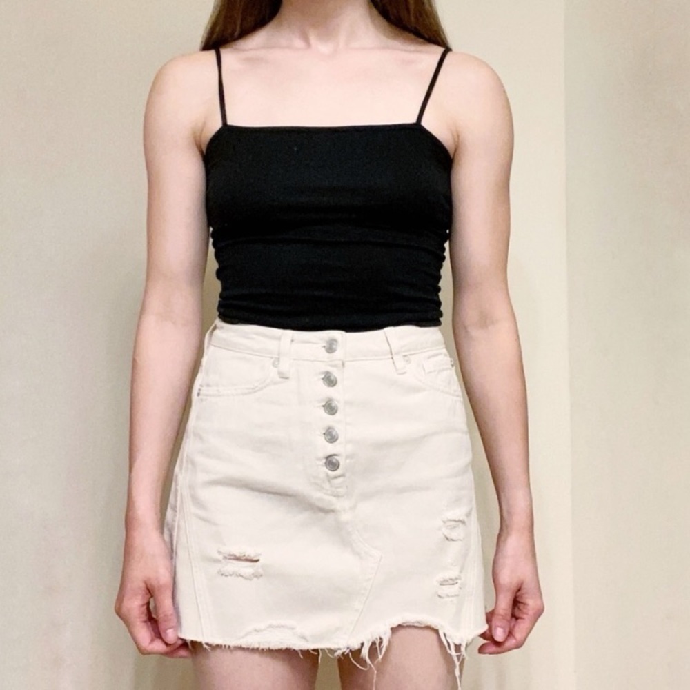 We The Free Off White Distressed Button Fly High Rise Denim Skirt Sz 27 - Picture 2 of 13